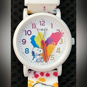 Timex x Peanuts Rainbow Paint 36mm Silicone Strap Watch, White